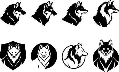 Wolf Head Logo Set: Black & White Vector Illustrations for Branding, Silhouette EPS File