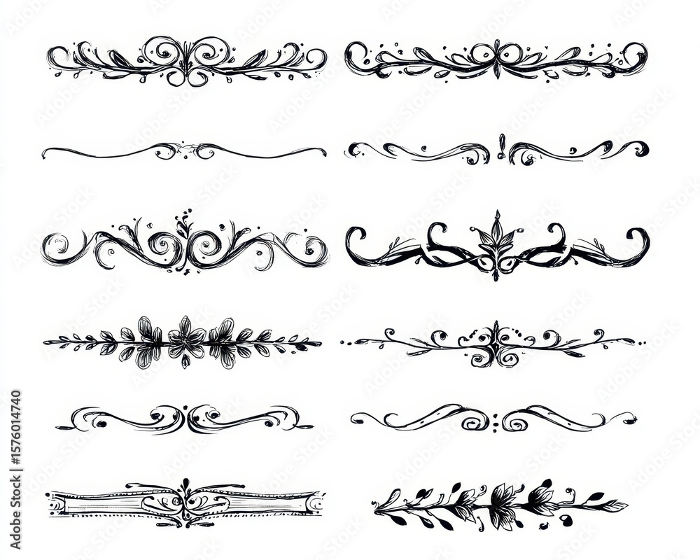 Fototapete paragraph separator. hand drawn floral text delimiter and divider collection for web and print desig