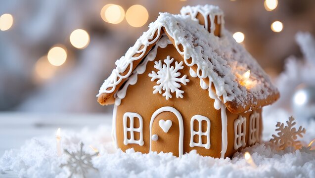 Gingerbread house christmas holiday baking decoration festive winter snow scene sweet treat - Powered by Adobe