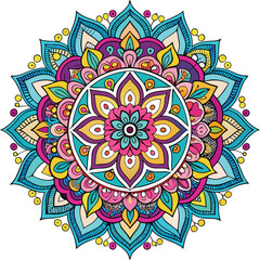 Adobe Illustrator Artwork Circle mandala with vibrant, vintage colors. Colorful card, wallpaper. Relax and meditation poster.