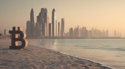 dubai skyline with bitcoin