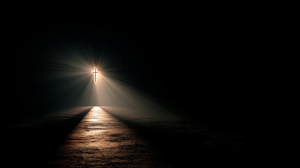 holy cross lightening up pathway in darkness