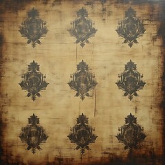 Distressed beige canvas with repeating dark floral pattern