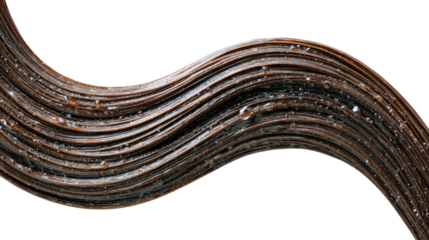 Chocolate syrup swirl, delicious and smooth texture on a white isolated background.