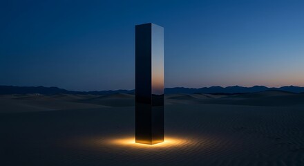 Fototapeta premium Mysterious Monolith in Desert at Sunset