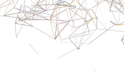 Complex network graphic with interconnected lines and dots. Ideal for technology, connection, and communication concepts.