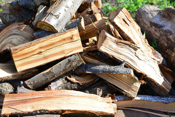 Pile of Split Firewood Ready for Burning close up