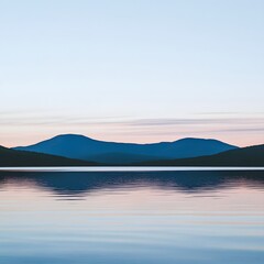Fototapeta premium Serene Sunset Landscape, Mountains Reflected in Calm Lake Water