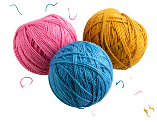 Floating Multicolor Yarn Balls in Motion, Creative Artistic Composition.