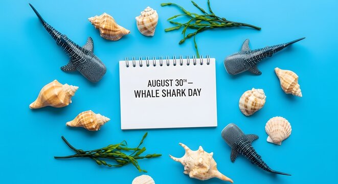 Whale Shark Day Flat Lay with Marine Elements and Calendar &ndash; August 30