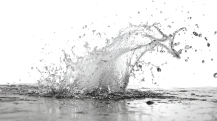 Dynamic water splash creating ripples, black isolated background.