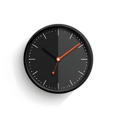 A black clock face with orange hands.
