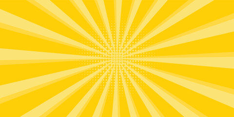 Obraz premium Yellow abstract background with light of sunburst. yellow starburst with halftone. sun ray retro background with flash