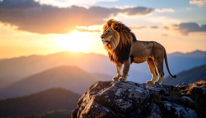 Majestic lion atop mountain at sunset (2)