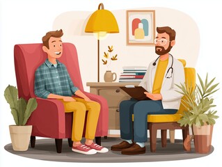 A 3D clay-style cartoon patient lying on a therapy couch