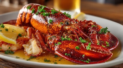 Whole lobster on dish