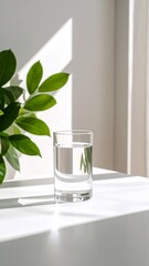 Glass of Water Sunlight Minimalist Wellness Hydration.