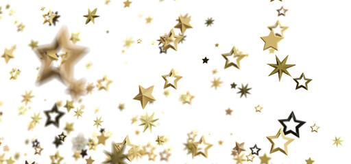 Beautiful image of gold stars falling against a white background, perfect for celebrations.