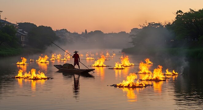 Traditional  Fire Fishing at Sunset