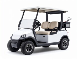 Luxury White Golf Cart Isolated on White Background.