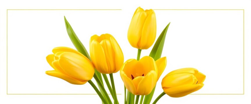 Elegant golden tulip bouquet with delicate line art frame on white background; perfect for spring wedding invitations or summer sales, gold, flowers