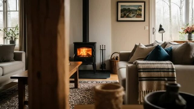 Cozy Living Room with Fireplace, Sofas, and Rustic Decor - Warm Home Interior