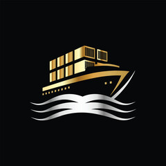 Naklejka premium Cruise Ship Logo Icon Design Vector Template. Luxury Ship Logotype. Cruise ship logo. Vector illustration of a ship on the water. 