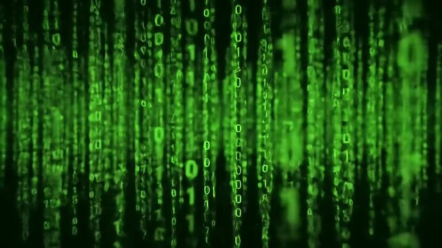 matrix digital code rain motion animation, green binary code