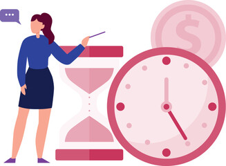 The girl is noting the time of hourglass.