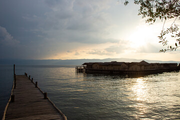 mud houses bungalow on the shore of the lake