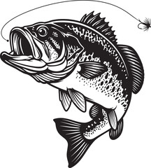 Fototapeta premium Bass fish with fishing lure vector illustration for fishing design 
