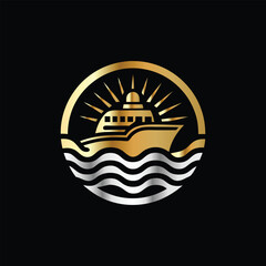 Obraz premium Cruise Ship Logo Icon Design Vector Template. Luxury Ship Logotype. Cruise ship logo. Vector illustration of a ship on the water. 