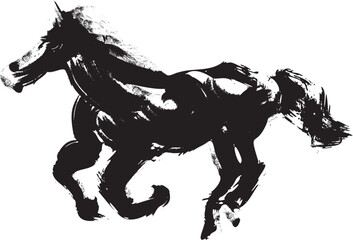 走る馬の筆手描きのシルエット