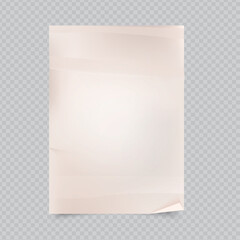 Vector illustration of realistic piece of paper with curled edge on transparent background.