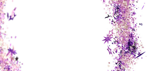 Sparkling purple and pink star confetti on white. Perfect for celebrations, holidays, or festive designs.