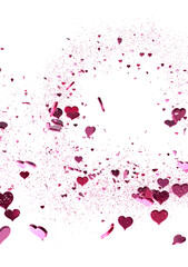 Love valentine background with red petals of hearts on transparent background