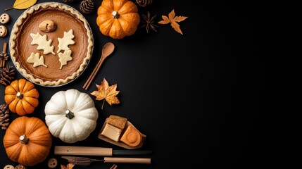 Fototapeta premium Delicious Pie Topped with Star Surrounded by Colorful Autumn Leaves