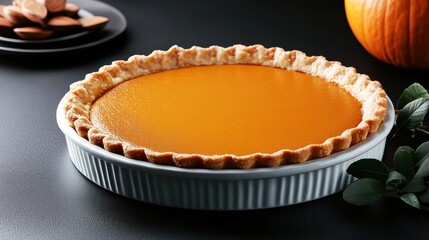 Delicious Pumpkin Pie with Fresh Ingredients and Rustic Autumn Background