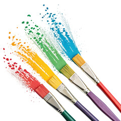 Vibrant Paintbrushes with Exploding Color Splashes A Creative Visual isolated on transparent background