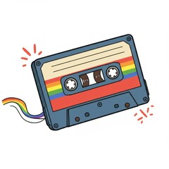 Fototapeta premium Retro Cassette Tape with Rainbow Design