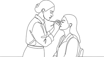 Professional Makeup Artist Applying Cosmetics - Line Art Beauty Illustration