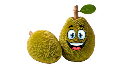 Cheerful Jackfruit Illustration with Cartoon Face on Transparent Background, Healthy Food