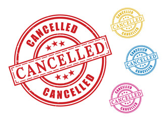 Bright Cancelled Grunge Stamp Set, Colorful Rejected Rubber Label Vectors 