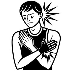 Hand Touching Inflamed Skin on Arm – Black and White 2D Close-Up Animation

