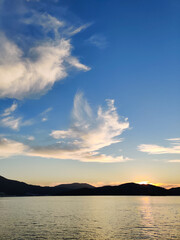 beautiful landscape of the sea against the background of mountains