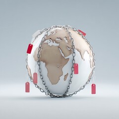 World Wrapped in Chains with Price Tags – Global Trade Restrictions and US Tariff Concept