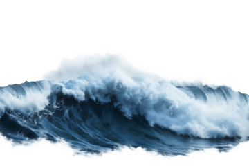 Crashing Ocean Wave With White Foam isolated on a transparent background water