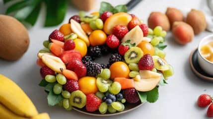 Vibrant Bowl of Fresh Fruit Displaying Nature's Bounty and Colorful Variety
