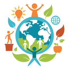 Symbolic Silhouette Design of a Family Embracing the Planet Earth for Environmental Awareness and Future Generations

