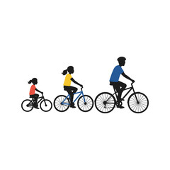 Obraz premium Family Cycling Silhouette Happy Family Bike Ride Illustration